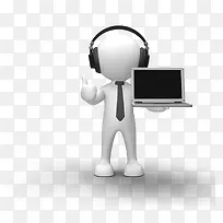 卡通白色小人和笔记本电脑-空若网 卡通白色小人和笔记本电脑-空若网