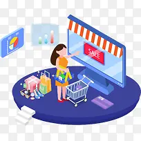 2.5D购物支付立体插画-空若网 2.5D购物支付立体插画-空若网