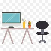 扁平化办公桌设计矢量图-空若网 扁平化办公桌设计矢量图-空若网
