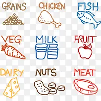 餐饮快餐彩色线条画-空若网 餐饮快餐彩色线条画-空若网