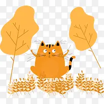 手绘小清新树叶猫咪插画图案-空若网 手绘小清新树叶猫咪插画图案-空若网