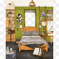 卧室的风景插画-空若网 卧室的风景插画-空若网