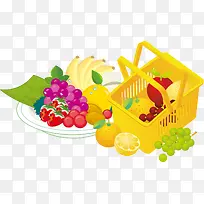 香蕉葡萄篮子水果背景矢量素材-空若网 香蕉葡萄篮子水果背景矢量素材-空若网