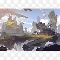 悬浮的山峰场景插画-空若网 悬浮的山峰场景插画-空若网