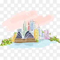 悉尼剧院水彩-空若网 悉尼剧院水彩-空若网