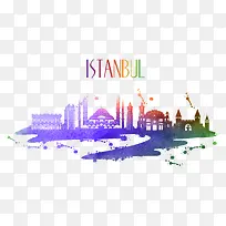 伊斯坦布尔水彩城市剪影-空若网 伊斯坦布尔水彩城市剪影-空若网