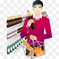 挑选红酒的男人矢量素材-空若网 挑选红酒的男人矢量素材-空若网