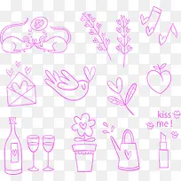 粉红浪漫手绘爱情元素-空若网 粉红浪漫手绘爱情元素-空若网