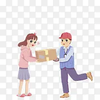 手绘收快递的女孩-空若网 手绘收快递的女孩-空若网