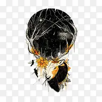 黑色星空羚羊插画-空若网 黑色星空羚羊插画-空若网