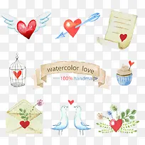 水彩爱情元素爱情鸟素材-空若网 水彩爱情元素爱情鸟素材-空若网