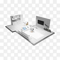 客厅与厨房-空若网 客厅与厨房-空若网