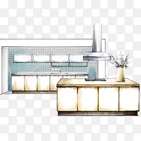 手绘厨房效果图-空若网 手绘厨房效果图-空若网