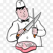 厨房厨师磨刀卡通图-空若网 厨房厨师磨刀卡通图-空若网