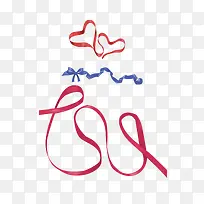 手绘蓝红色丝带爱心-空若网 手绘蓝红色丝带爱心-空若网