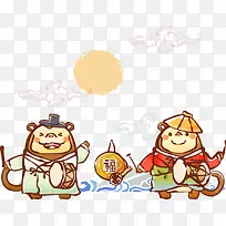 打腰鼓的矢量兔子-空若网 打腰鼓的矢量兔子-空若网