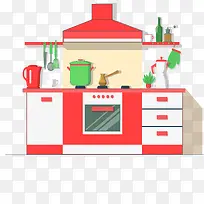 矢量红色厨房-空若网 矢量红色厨房-空若网