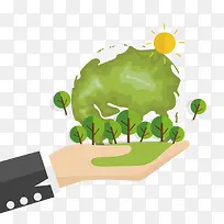 手绘手捧地球树叶矢量-空若网 手绘手捧地球树叶矢量-空若网