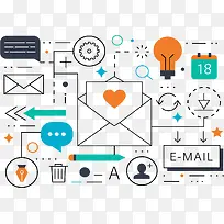 平面电子邮件和联系矢量插图-空若网 平面电子邮件和联系矢量插图-空若网