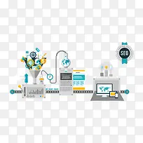 科学办公室扁平插画-空若网 科学办公室扁平插画-空若网
