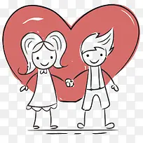 矢量手绘牵手的恋人素材-空若网 矢量手绘牵手的恋人素材-空若网