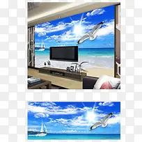 蓝天碧云室内电视背景墙-空若网 蓝天碧云室内电视背景墙-空若网