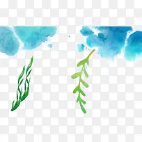 手绘水藻蓝色墨滴背景矢量图-空若网 手绘水藻蓝色墨滴背景矢量图-空若网