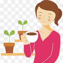 手拿杯子坐着喝茶的女士-空若网 手拿杯子坐着喝茶的女士-空若网