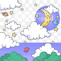 彩绘夜晚天空插画矢量素材-空若网 彩绘夜晚天空插画矢量素材-空若网