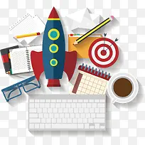 扁平化元素 笔记本 火箭 键盘-空若网 扁平化元素 笔记本 火箭 键盘-空若网