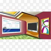 手绘客厅一角矢量图-空若网 手绘客厅一角矢量图-空若网