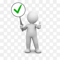 拿着对钩牌子点赞的3D人-空若网 拿着对钩牌子点赞的3D人-空若网