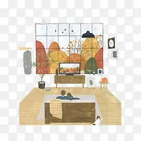 卡通情侣看电视-空若网 卡通情侣看电视-空若网