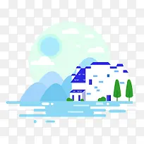 江南水乡扁平化素材-空若网 江南水乡扁平化素材-空若网