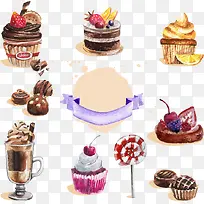 9款水彩甜点矢量素材-空若网 9款水彩甜点矢量素材-空若网