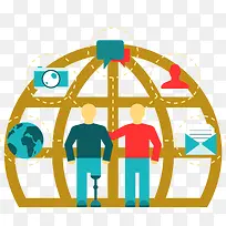 扁平化帮助残疾人插画设计-空若网 扁平化帮助残疾人插画设计-空若网