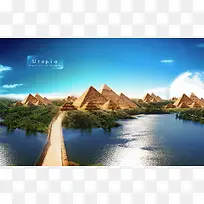 埃及金字塔天空渐变湖面-空若网 埃及金字塔天空渐变湖面-空若网