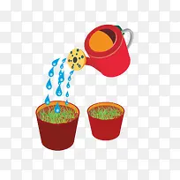 花盆草和水壶矢量素材-空若网 花盆草和水壶矢量素材-空若网