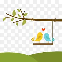 卡通树枝情侣小鸟矢量素材-空若网 卡通树枝情侣小鸟矢量素材-空若网