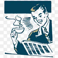复古插图喝咖啡看报纸的商务人士-空若网 复古插图喝咖啡看报纸的商务人士-空若网