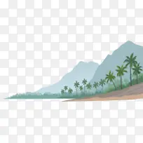 插画美景唯美山峰椰树-空若网 插画美景唯美山峰椰树-空若网