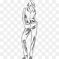 矢量手绘线描时尚美女模特素材-空若网 矢量手绘线描时尚美女模特素材-空若网