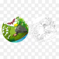 卡通蝴蝶昆虫草地草丛石头花朵-空若网 卡通蝴蝶昆虫草地草丛石头花朵-空若网