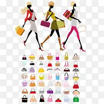 潮流购物美女矢量素材-空若网 潮流购物美女矢量素材-空若网
