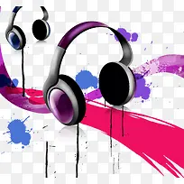 水彩墨溅墨耳机缤纷多彩潮流元素-空若网 水彩墨溅墨耳机缤纷多彩潮流元素-空若网