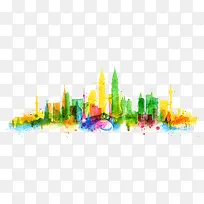 水彩水墨城市剪影-空若网 水彩水墨城市剪影-空若网