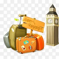 旅行包钟楼旅游PNG矢量素材-空若网 旅行包钟楼旅游PNG矢量素材-空若网