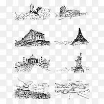 矢量世界名胜古迹线稿-空若网 矢量世界名胜古迹线稿-空若网