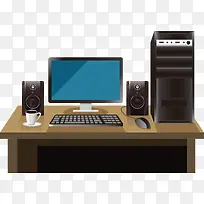 矢量电脑桌与电脑主机-空若网 矢量电脑桌与电脑主机-空若网