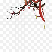 红色丝带挂在桃花树枝上-空若网 红色丝带挂在桃花树枝上-空若网